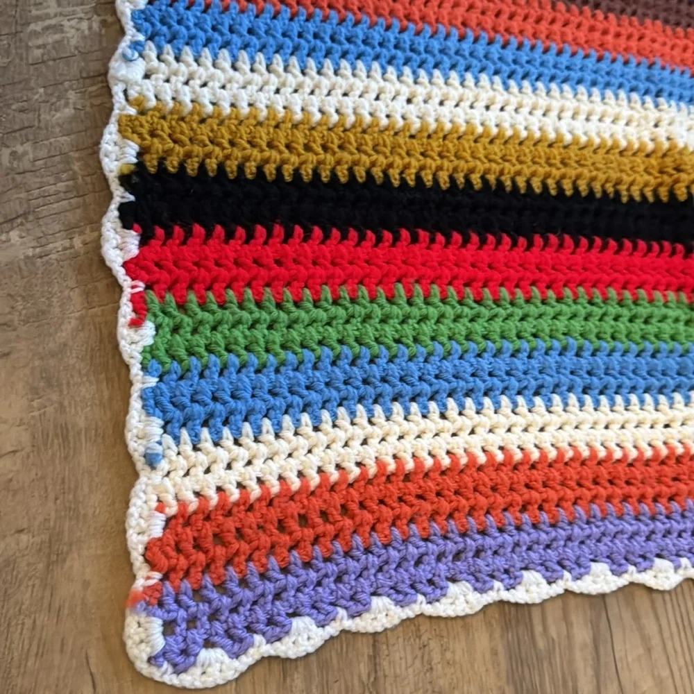 Vintage Colorful Striped Crochet Blanket